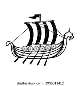 Vikings ship. Drakkar. Design element for poster, emblem, sign, logo. Vector illustration