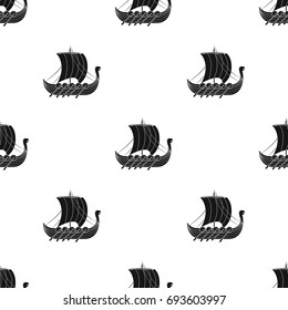 Viking's ship icon in black style isolated on white background. Vikings symbol stock vector illustration.