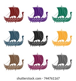 Viking's ship icon in black style isolated on white background. Vikings symbol stock vector illustration.
