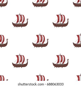 Viking's ship icon in cartoon style isolated on white background. Vikings symbol stock vector illustration.
