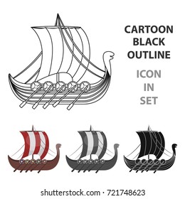 Viking's ship icon in cartoon style isolated on white background. Vikings symbol stock vector illustration.