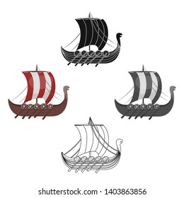 Viking's ship icon in cartoon,black style isolated on white background. Vikings symbol stock vector illustration.