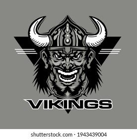 vikings team design with mascot and horned helmet for school, college or league