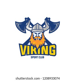 Vikings Team logo. Colorful sport logo label with viking illustration. Vector abstract illustration.