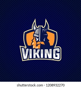 Vikings Team logo. Head of Viking wearing a helmet. Logo barbarian 