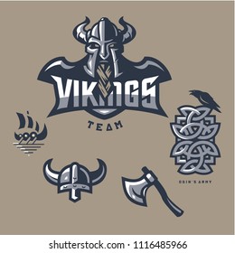 Vikings Team Odins Army Mascot Logo In Set