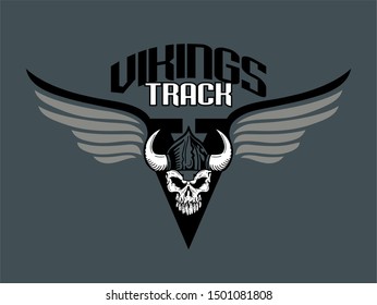 vikings track and field team design with winged helmet for school, college or league