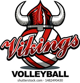 vikings volleyball team design with ball and net for school, college or league