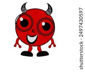 Viktor, an animated round red devil who is cute and smiling