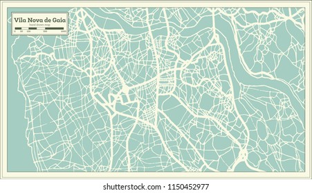 Vila Nova de Gaia Portugal City Map in Retro Style. Outline Map. Vector Illustration.