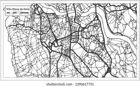 Vila Nova de Gaia Portugal City Map in Retro Style. Outline Map. Vector Illustration.