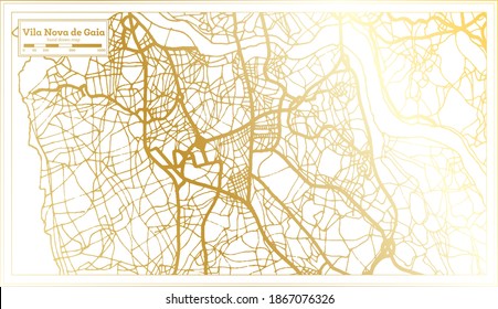 Vila Nova de Gaia Portugal City Map in Retro Style in Golden Color. Outline Map. Vector Illustration.