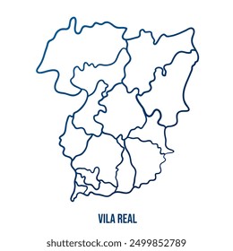 Vila Real district with municipalities map. Abstract smooth blue gradient linear vector 