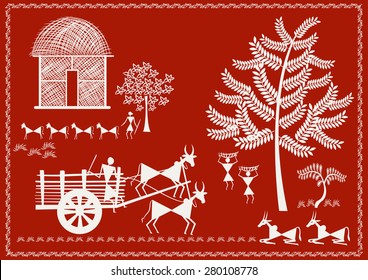' Vilage Life '  Ancient Indian Art - WARLI