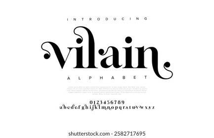 Vilain typography beauty fashion elegant minimalist serif italic fonts decorative wedding vintage retro logos. Minimal luxury font alphabet logo. Vector illustration