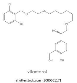 Estructura de Vilanterol. agonista del receptor adrenérgico beta-2 de acción prolongada. Medicamentos utilizados en el tratamiento de la EPOC y el asma. Estructura esquelética.