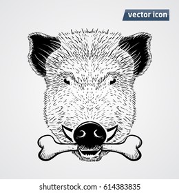 vild boar with boan vector illustration