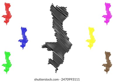 Vilhena municipio (Estado de Rondonia o Rondonia, RO, Municipios de Brasil, República Federativa de Brasil) mapa Ilustración vectorial, dibujo garabato Vilhena mapa