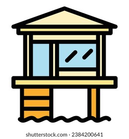 Villa bungalow icon outline vector. Beach house. Sea island color flat