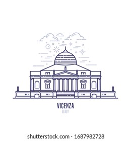 Villa Capra (Villa La Rotonda) - a famous landmark of Vicenza, northern Italy.  A Neoclassical villa designed by Andrea Palladio.  City sight vector icon in simple line art style