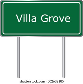 Villa Grove , Illinois , road sign green vector illustration, road table, USA city