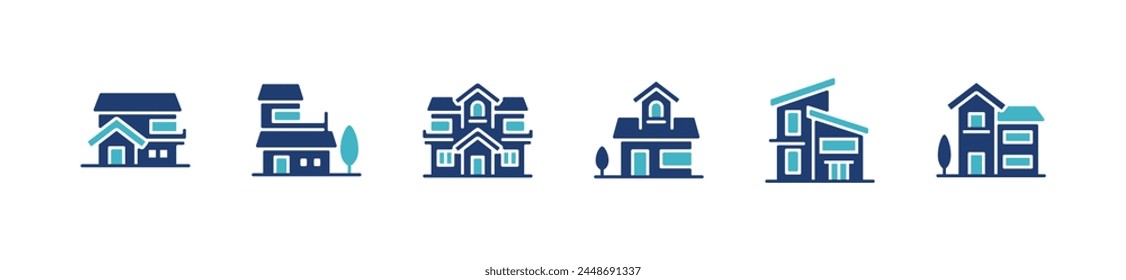 villa house buildings icon set business resort accommodation property real estate vector illustration