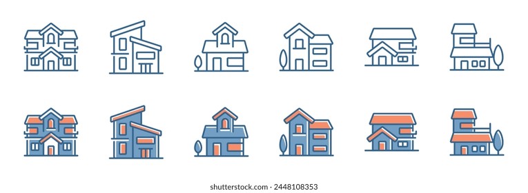villa house buildings real estate icon set business resort accommodation property vector illustration for web and app design