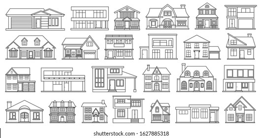 Villa of house vector Outline,line set icon.Vector illustration building of home.Isolated Outline,line set icon villa of house on white background .
