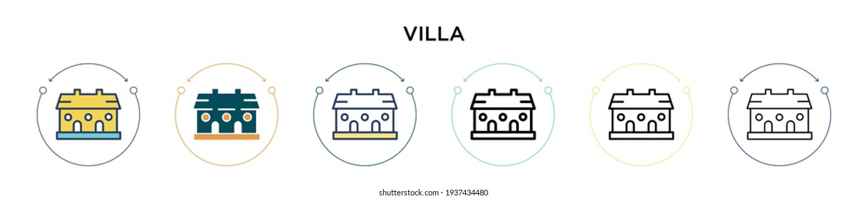 Villa icon in filled, thin line, outline and stroke style. Vector illustration of two colored and black villa vector icons designs can be used for mobile, ui, web