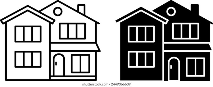 Villa icons. Black and White Vector Icons of Modern Residential Building. Property, Mansion, Residence. Architecture Concept