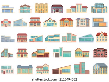 Villa icons set cartoon vector. House building. Mansion front