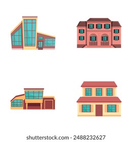 Villa icons set cartoon vector. Residential urban or suburban house. Exterior, architecture
