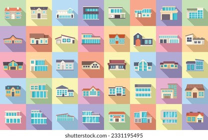 Villa icons set flat vector. House mansion. Home modern