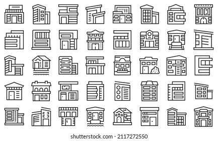 Villa icons set outline vector. Mansion house. Front home