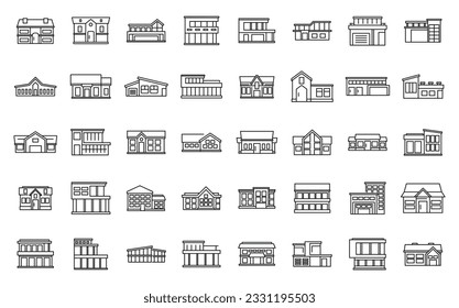 Villa icons set outline vector. House mansion. Home modern