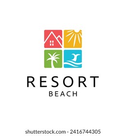 Villa Logo. Resort Beach Logo Design Template Vector Illustration