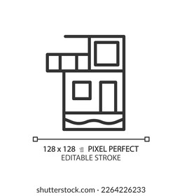 Villa pixel perfect linear icon. Luxury real estate. Sea vacation house. Buy expensive realty. Private residence. Thin line illustration. Contour symbol. Vector outline drawing. Editable stroke
