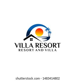 Villa Resort Mountain Beach Logo Template Vector