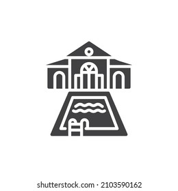 Villa swimming pool vector icon. filled flat sign for mobile concept and web design. Cottage House with Swimming Pool glyph icon. Symbol, logo illustration. Vector graphics