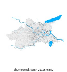 Villach, Carinthia, Austria high resolution vector map with city boundaries and editable paths. White outlines for main roads. Many detailed paths. Blue shapes and lines for water.