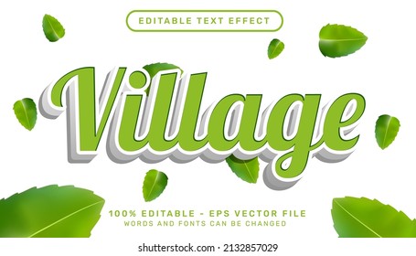 Village 3d Text Effect And Editable Text Effect With Leaf Mesh Illustration