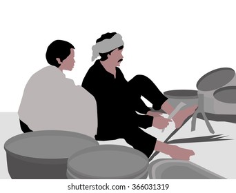 Village Bamboo Bucket Maker - Vector