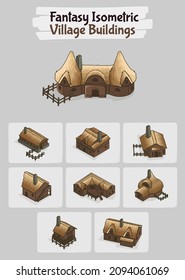 Village Buildings Fantasy game assets - Isometric Vector Illustration