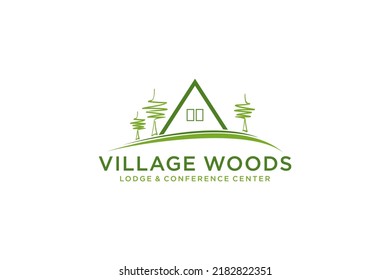 Village cabin logo outdoor wooden house resort camping icon symbol design 