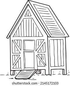 Village cabins farm graphic illustration hand drawn  isolated elements on white background