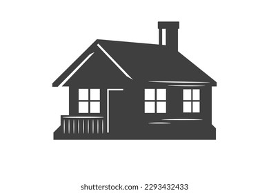 Village camping house wooden hut countryside cabin monochrome isometric icon vector illustration. Camp home rustic cottage summer recreation vacation leisure building with chimney window and roof