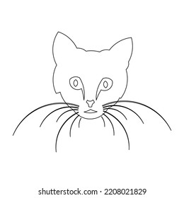 Village Cat Head Outline Vector. Animal Sketch In Unique Design Style. Perfect For Coloring Book And Much Other Purposes.