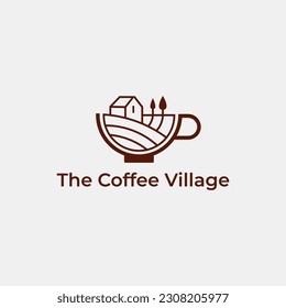 village coffee shop logo, vector, house, tree, village, line