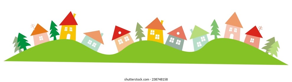 Village, color background, decorative vector illustration
