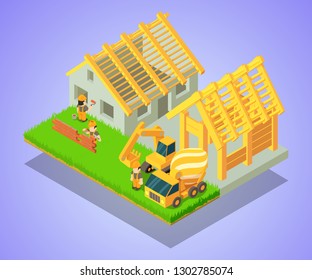 Village concept banner. Isometric banner of village vector concept for web, giftcard and postcard